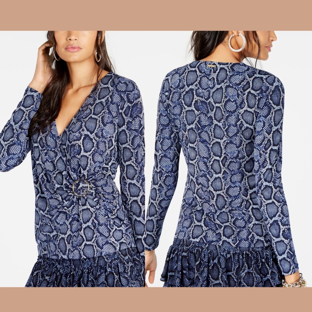 NWT MICHAEL Michael Kors Python-Print Gathered Top